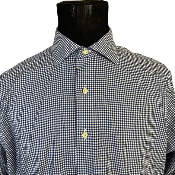 Brooks Brothers Men's Regent Blue White Check Long Sleeve Button Front Shirt 17 - Picture 3 of 9